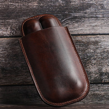 Genuine Leather Cigar Case 2 Slots Adjustable Design Handmade Travel Cigar Humid picture