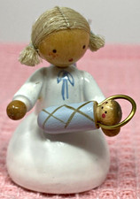 Erzgebirge Flade Wooden Angel Figurine Holding Baby & Halo made in Germany  #945 picture