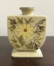 Stoneware Art Pottery Salt Glazed Yellow Daisy Floral Hand Painted Bud Vase picture