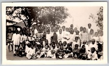 Vtg B&W Snapshot Large Group Indian School Children Boys Teacher Velox picture