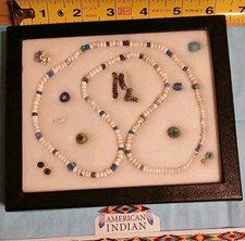 Hard To Find Antique Native American Wampum Trade Beads + Necklace • Framed picture
