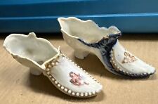 Vintage Miniature Ceramic Victorian Shoe Figurines With Gold Accents Set Of 2 picture
