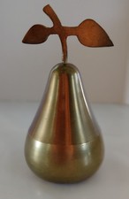 Vtg 1950-1980 BRASS PEAR Trinket Box 8.5” Tall Storage Display Fruit Made India picture