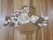 Vintage HOMCO Syroco USA Basket Of Flowers Wall Hanging #7605 Light Brown picture