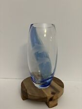 Lenox Caithness Scotland Etched Dolphin Blue Paradise Art Glass Vase picture
