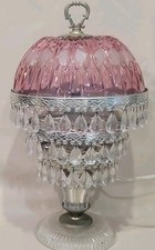Vintage Michelotti Boudoir Mantle Lamp 3-Tier Cranberry Glass Shade, Prisms 16