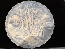 Vintage 1983 Fenton Blue Milk Glass Winter Pastime Coke Tor Plate picture