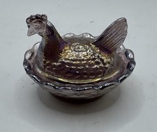 Boyd Glass Hen on Nest Mini Trinket Dish Royal Plum Carnival Glass picture
