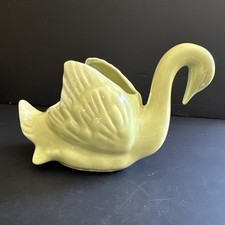 Vtg Weeping Swan Planter Vase USA Ceramic Celery Green Pearl China Co. 9”x5” picture
