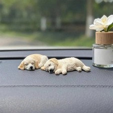 2pcs Cute Sleeping Golden Retriever Puppy Resin Statue Decor, Suitable For Car picture