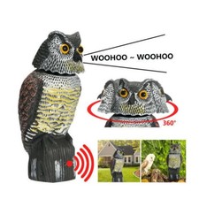 Fake Owl Decoy Plastic Owl Scarecrow Sculpture with Rotating Head and Sound for picture