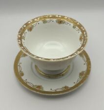 Rare Hand Painted Nippon Floral Porcelain Bowl & Saucer Set - w/ Gold Accents picture