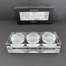 Oleg Cassini Signed Crystal Votive Triple Tea Light Holder Modern Cube 3 Candle picture