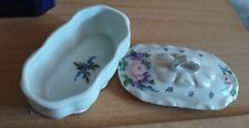 Vtg Tiny Trinket Keepsake Box: Violet And Pink Flowers Hand Painted  picture