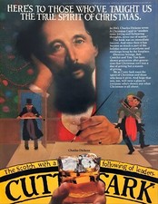 1981 Charles Dickens Bob Cratchit Tiny Tim portrait Cutty Sark vintage print ad picture