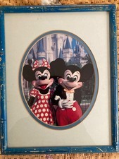 Vintage 1980's Disney Mickey & Minnie Framed Print- Disney Wrapping Paper Back picture