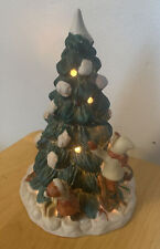 Small Lighted  Christmas Tree Child On  Ladder Decorating Tested No Bulb Ornam. picture