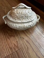 VINTAGE ITALIAN UMBIIA TUREEN IVORY WITH FLORAL PATTERN 12W X 6.5 TALL picture