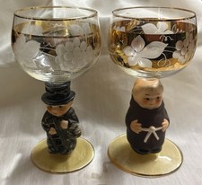 Vintage Goebel West Germany Figural Wine Goblets Pair Friar Tuck & Chimney Sweep picture