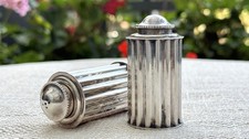 HTF Danish Carl F Christiansen FDG Silverplate Fluted Salt Pepper Shakers Pair picture