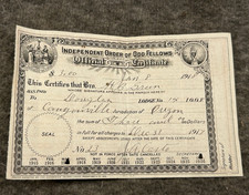 1918 Vintage IOOF Odd Fellows Official Dues Certificate Canyonville Oregon OR picture