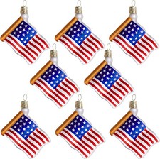 8pc American Flag Glass Ornaments Patriotic Blown Glass Holiday Decor picture