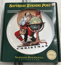 Norman Rockwell Christmas Plate With Stand Santa With Globe “Good Boys” Book picture