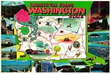 Greetings From Washington State Map Postcard Vintage Multi-View Seattle Space picture