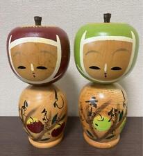 Showa Retro Kokeshi Apple Antique set of 2 picture