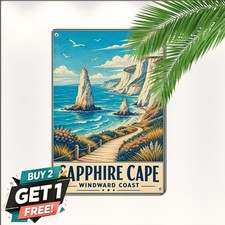 Scenic Coastal Headland Landmark Vintage Tin Metal Sign Ocean Wall Decor picture