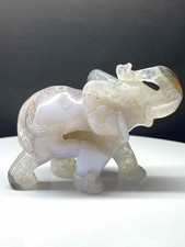 417g Natural Agate Geode Quartz Hand Carved Elephant skull Crystal Reiki Decor picture