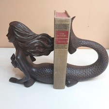 Mermaid Bookends Faux Wood Resin Nautical Coastal Ocean Beach House Siren picture