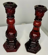 Avon Ruby Red Cape Cod Candlesticks Bird Of Paradise Cologne Set Of 2 picture