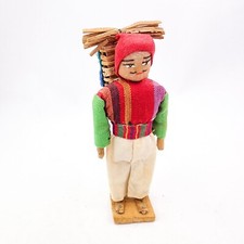 Vintage Handmade Folk Art Ethnic Doll  Wood Base Man  8