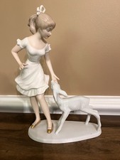 Vintage Wallendorf Girl With Fawn Deer Porcelain Figurine 1657 A Germany picture