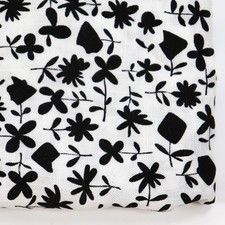 Vtg Cotton Fabric 60s Mod MCM Midcentury Dressmaking Yardage Black Floral 41x132 picture