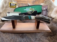 Buck  110 Knife Stag Handle Stainless Blade & Feature Leather Sheath Mint In Box picture