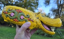 10 by 4 Yellow Groovey 1960s Chalkware HIPPO Coin Bank Funky Colorful Kitschy 👀 picture