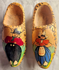 Hand-Carved Hand-Painted Vintage Dutch Wooden Shoes 7.75