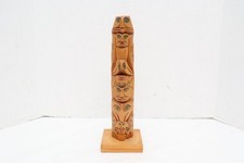 Vintage Northwest Coast Native American Hand Carved Wood Totem Pole 15.5