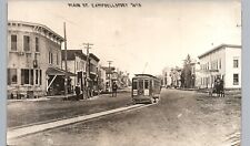 DOWNTOWN TRICK TROLLEY campbellsport wi real photo postcard rppc main street picture