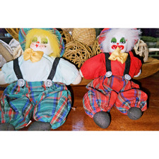 Hubao Vintage Porcelain Handpainted Face Sand Filled Clown Dolls Set Of Two 8