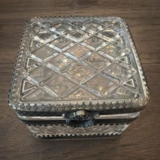 Baccarat Diamond style jewelry Trinket Box with silver accents. hinged. vintage picture