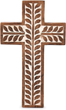 Mango Wood Religious Catholic Cross Wall Hanging Floral Carvings Living Room Hom picture