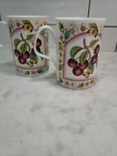 2 Roy Kirkham Prunus Fine Bone China Mug Cups - Floral, Cherries and Butterflies picture