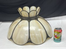 Antique Vtg Bent Slag Glass 8 Panel Lamp Shade Victorian Art Deco Caramel, Beige picture