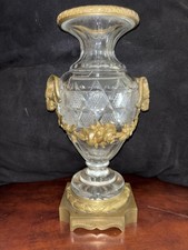 Antique Pair Neoclassical Rams Heads Cut Crystal/ Bronze Dore Austrian Urns picture