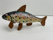 Hand Painted Folk Art Brown or Rainbow Trout Fish Decoy w/Felt Fins Ornament? picture