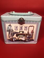 Singer Sewing Box Tin With Handle Blue Vintage-Style Graphics - 6