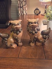Vintage Pair Lion Foo Dogs Brown Andrea by Sadek Japan Statues Figures 6 1/4 in picture